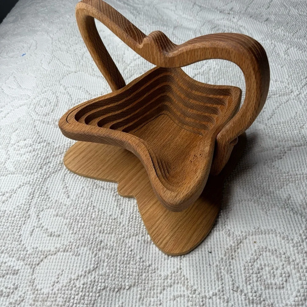 Vintage Butterfly Collapsible Wooden Basket Folding Trivet Handcrafted Wood‎